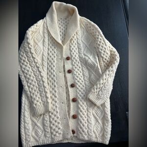 Hand Knit Wool Cable Knit Cardigan Sweater Medium Shawl Collar Cottagecore